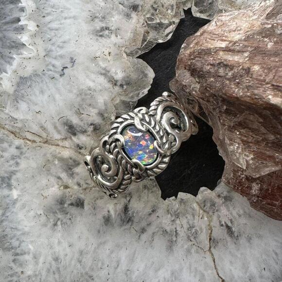 Carolyn Pollack Sterling Oval Opal Decorated Ring For Women with Size Variety - Picture 2 of 10